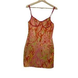 Vibrant Pink & Orange Patterned Slip Dress